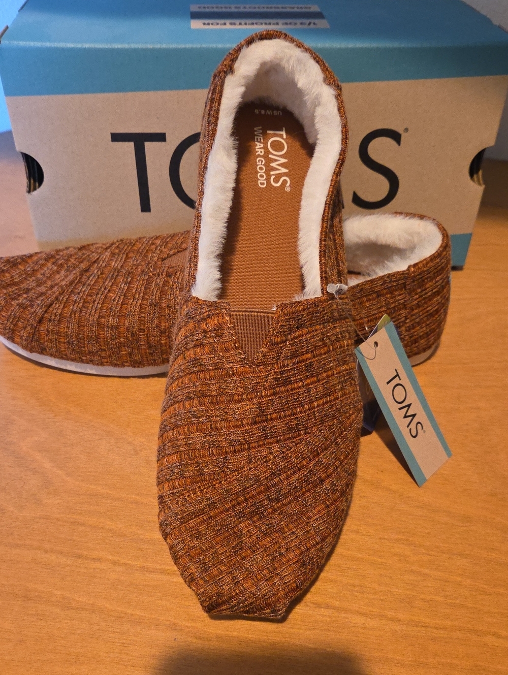 TOMS Alpargata Burnt Orange/Brown Knit Slip-On Flats with Plush Lining